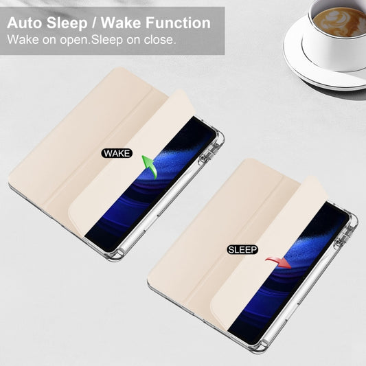 For Xiaomi Pad 6 / 6 Pro 3-fold Clear TPU Smart Leather Tablet Case(Apricot) by buy2fix