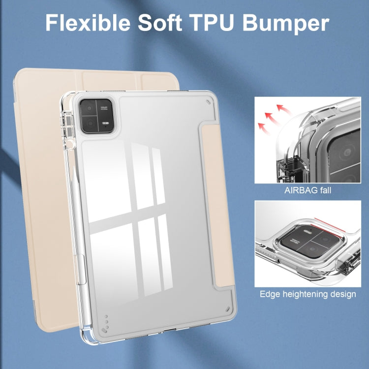 For Xiaomi Pad 6 / 6 Pro 3-fold Clear TPU Smart Leather Tablet Case(Apricot) by buy2fix
