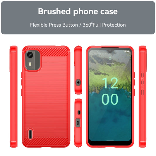 For Nokia C12 Plus Brushed Texture Carbon Fiber TPU Phone Case(Red) by buy2fix
