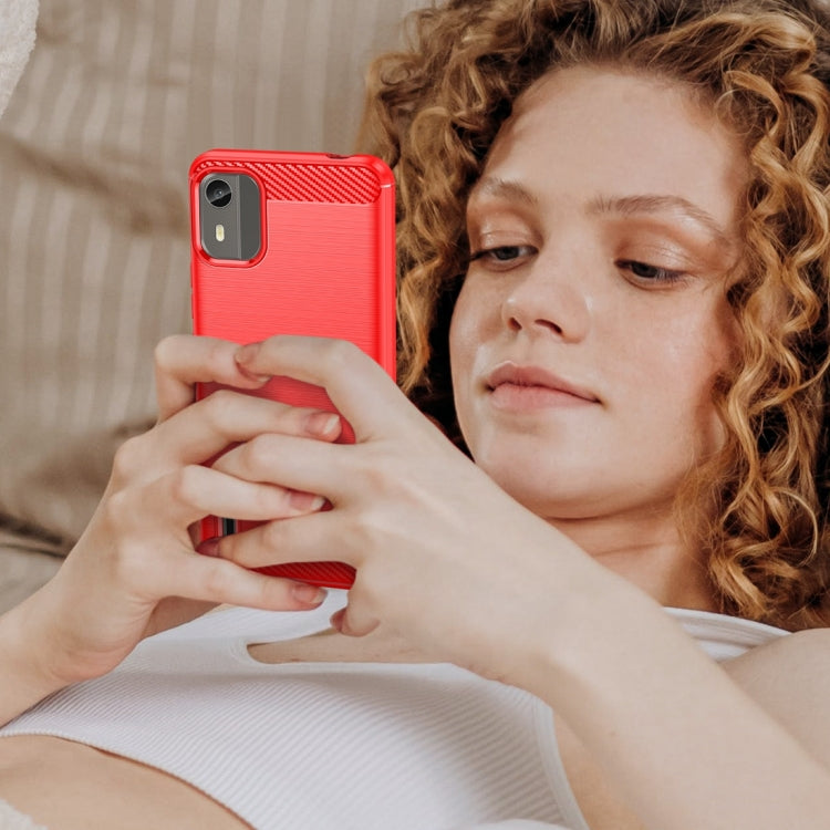 For Nokia C12 Plus Brushed Texture Carbon Fiber TPU Phone Case(Red) by buy2fix