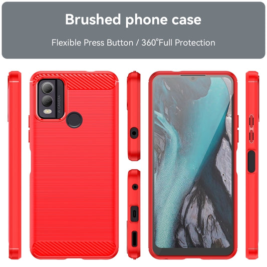 For Nokia C22 Brushed Texture Carbon Fiber TPU Phone Case(Red) by buy2fix