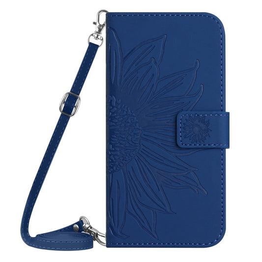 For Xiaomi Poco F5 Skin Feel Sun Flower Embossed Flip Leather Phone Case with Lanyard(Dark Blue) by buy2fix