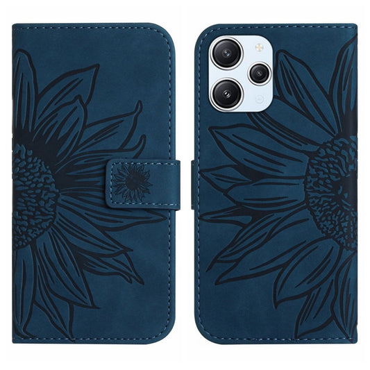 For Xiaomi Redmi 12 4G Global Skin Feel Sun Flower Embossed Flip Leather Phone Case with Lanyard(Inky Blue) by buy2fix