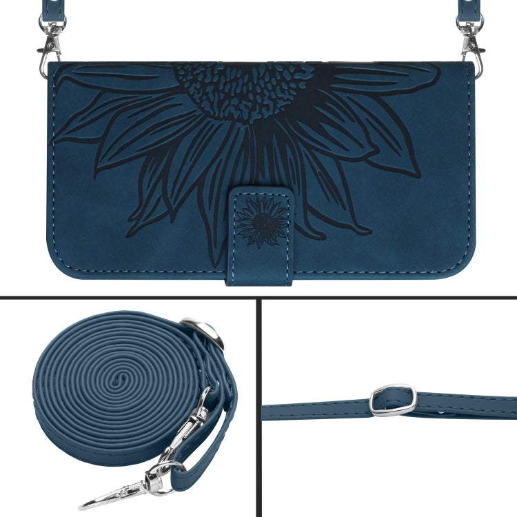 For Xiaomi Redmi 12 4G Global Skin Feel Sun Flower Embossed Flip Leather Phone Case with Lanyard(Inky Blue) by buy2fix