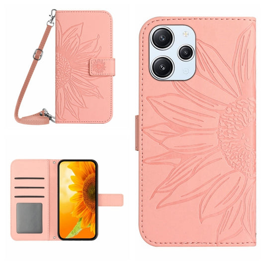 For Xiaomi Redmi 12 4G Global Skin Feel Sun Flower Embossed Flip Leather Phone Case with Lanyard(Pink) by buy2fix