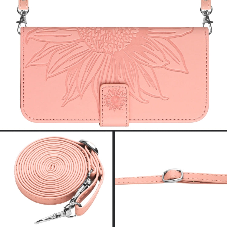 For Xiaomi Redmi 12 4G Global Skin Feel Sun Flower Embossed Flip Leather Phone Case with Lanyard(Pink) by buy2fix