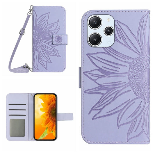 For Xiaomi Redmi 12 4G Global Skin Feel Sun Flower Embossed Flip Leather Phone Case with Lanyard(Purple) by buy2fix