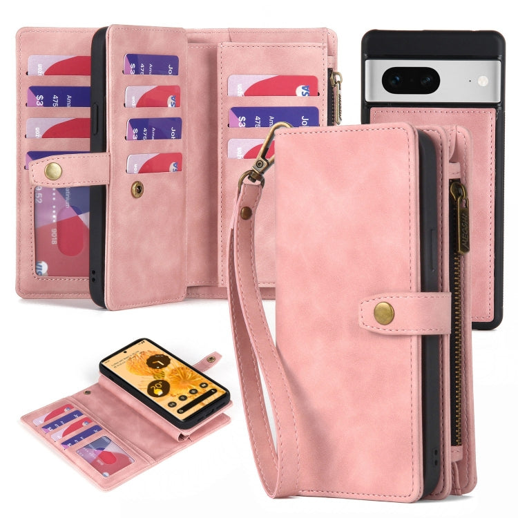 For Google Pixel 7 Zipper Wallet Detachable Magnetic Leather Phone Case(Pink) - Google Cases by buy2fix | Online Shopping UK | buy2fix