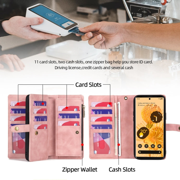 For Google Pixel 7 Zipper Wallet Detachable Magnetic Leather Phone Case(Pink) - Google Cases by buy2fix | Online Shopping UK | buy2fix