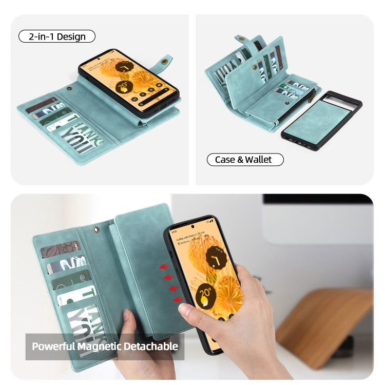 For Google Pixel 7 Pro Zipper Wallet Detachable Magnetic Leather Phone Case(Blue) by buy2fix