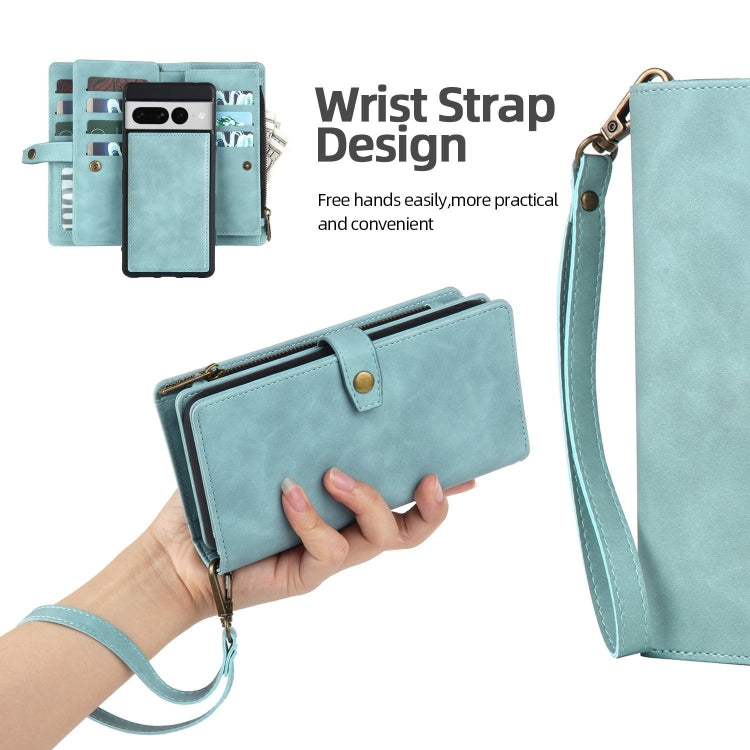 For Google Pixel 6 Zipper Wallet Detachable Magnetic Leather Phone Case(Blue) - Google Cases by buy2fix | Online Shopping UK | buy2fix