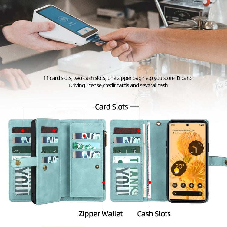 For Google Pixel 6 Zipper Wallet Detachable Magnetic Leather Phone Case(Blue) - Google Cases by buy2fix | Online Shopping UK | buy2fix
