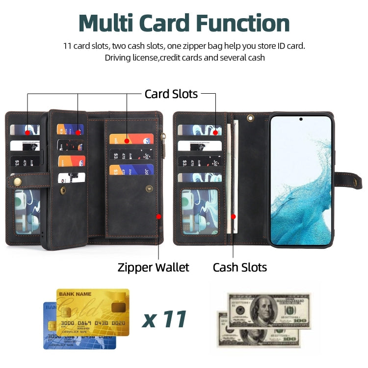 For Samsung Galaxy S22 5G Zipper Wallet Magnetic Detachable Leather Phone Case(Black) - Galaxy S22 5G Cases by buy2fix | Online Shopping UK | buy2fix