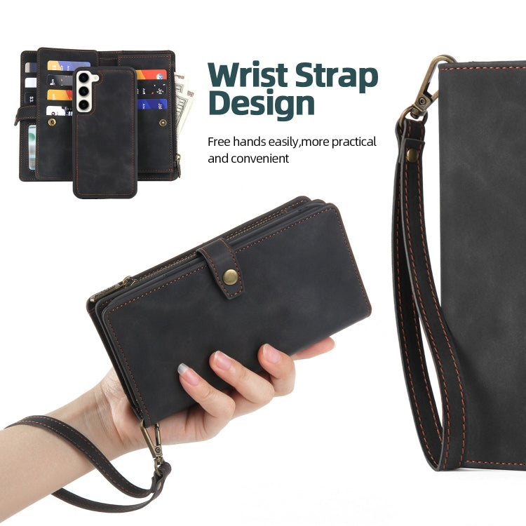 For Samsung Galaxy S22 5G Zipper Wallet Magnetic Detachable Leather Phone Case(Black) - Galaxy S22 5G Cases by buy2fix | Online Shopping UK | buy2fix