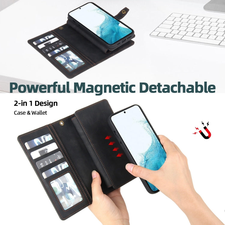 For Samsung Galaxy S22 5G Zipper Wallet Magnetic Detachable Leather Phone Case(Black) - Galaxy S22 5G Cases by buy2fix | Online Shopping UK | buy2fix