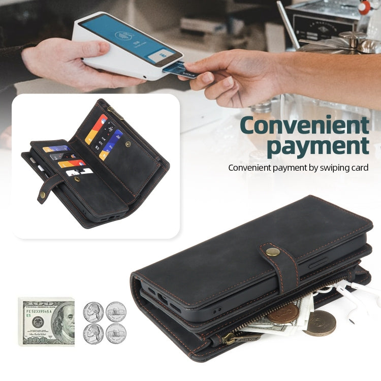 For Samsung Galaxy S22 5G Zipper Wallet Magnetic Detachable Leather Phone Case(Black) - Galaxy S22 5G Cases by buy2fix | Online Shopping UK | buy2fix