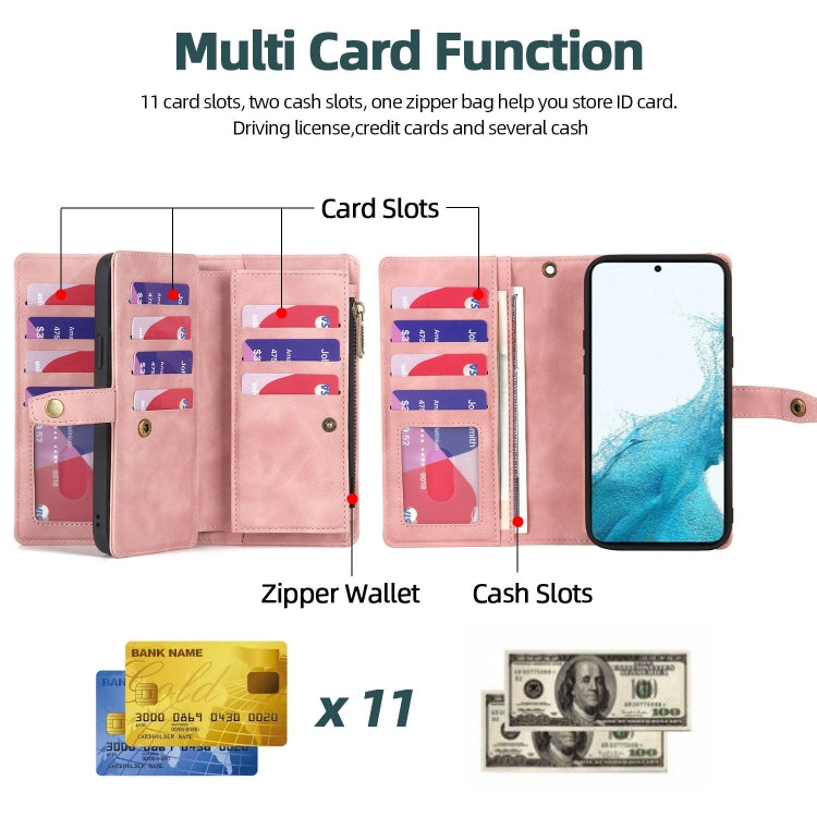 For Samsung Galaxy S22+ 5G Zipper Wallet Magnetic Detachable Leather Phone Case(Pink) - Galaxy S22+ 5G Cases by buy2fix | Online Shopping UK | buy2fix