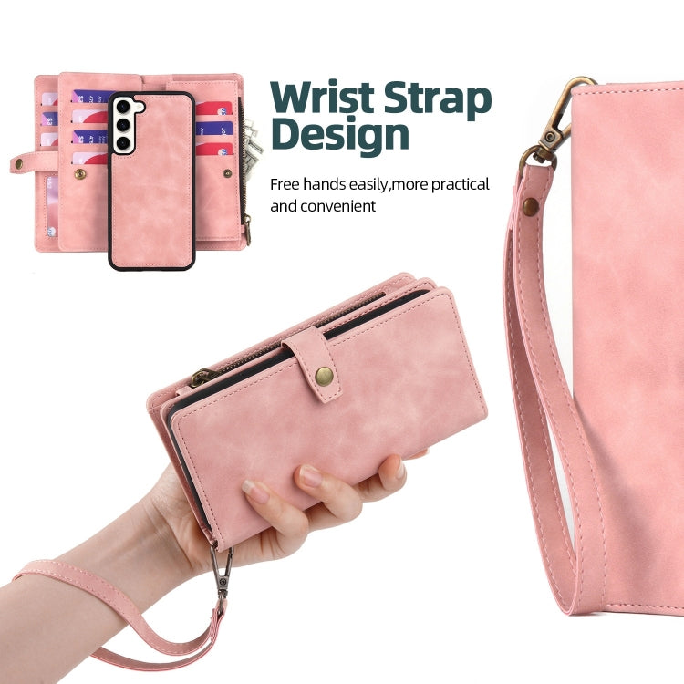 For Samsung Galaxy S22+ 5G Zipper Wallet Magnetic Detachable Leather Phone Case(Pink) - Galaxy S22+ 5G Cases by buy2fix | Online Shopping UK | buy2fix
