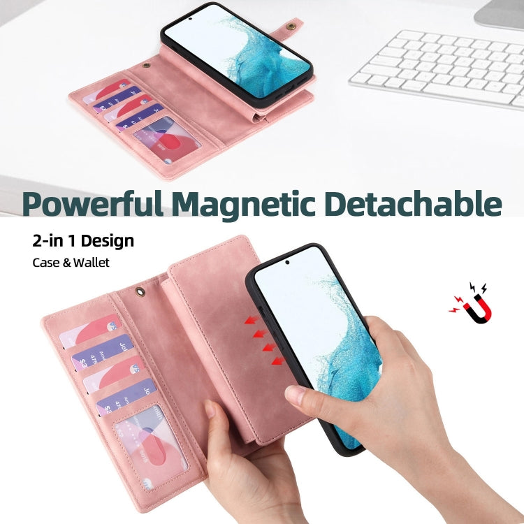 For Samsung Galaxy S22+ 5G Zipper Wallet Magnetic Detachable Leather Phone Case(Pink) - Galaxy S22+ 5G Cases by buy2fix | Online Shopping UK | buy2fix