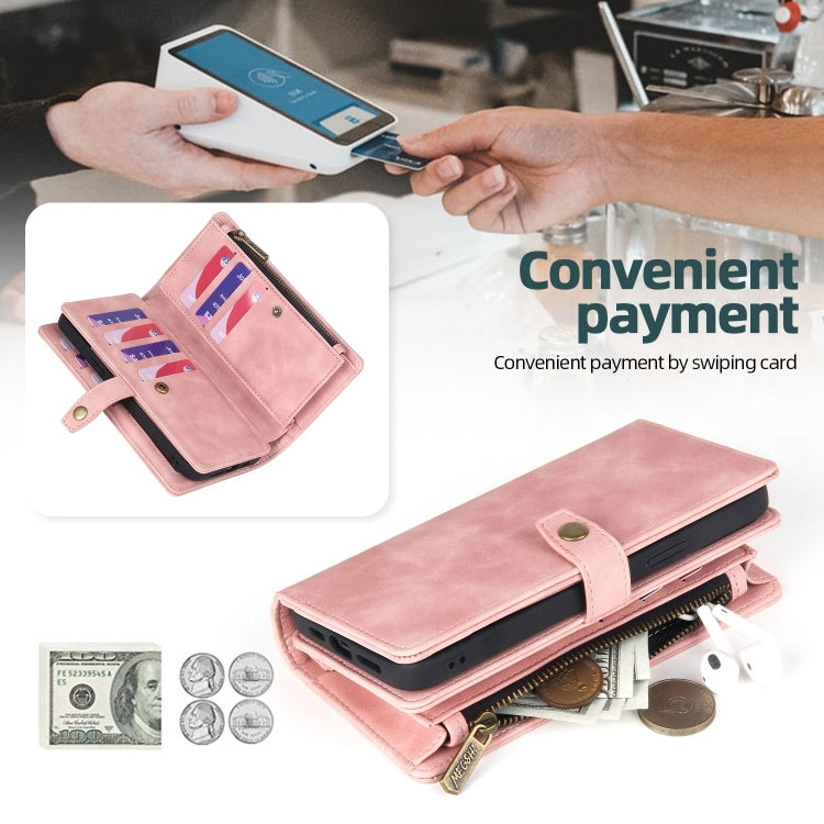 For Samsung Galaxy S22+ 5G Zipper Wallet Magnetic Detachable Leather Phone Case(Pink) - Galaxy S22+ 5G Cases by buy2fix | Online Shopping UK | buy2fix