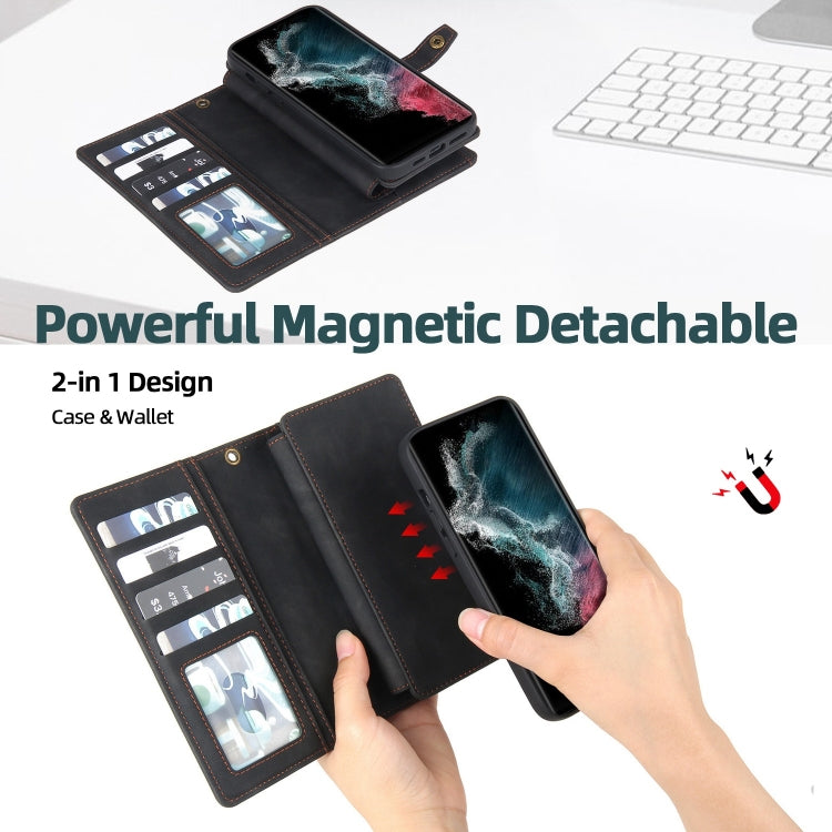 For Samsung Galaxy S22 Ultra 5G Zipper Wallet Magnetic Detachable Leather Phone Case(Black) - Galaxy S22 Ultra 5G Cases by buy2fix | Online Shopping UK | buy2fix