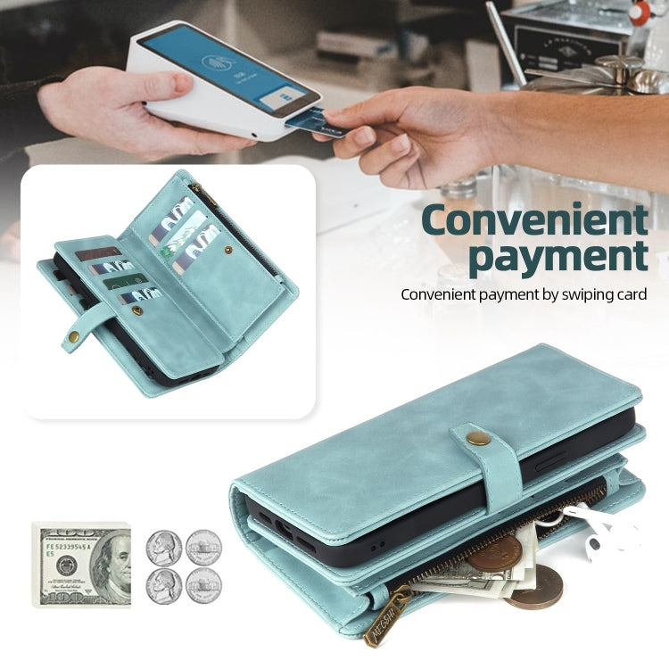 For Samsung Galaxy S21 FE 5G Zipper Wallet Magnetic Detachable Leather Phone Case(Blue) by buy2fix