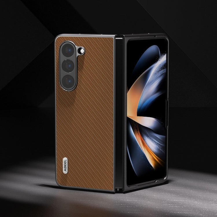 For Samsung Galaxy Z Fold5 ABEEL Carbon Fiber Texture Protective Phone Case(Light Brown) - Galaxy Z Fold5 Cases by buy2fix | Online Shopping UK | buy2fix