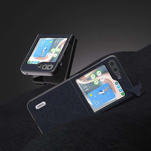 For Samsung Galaxy Z Flip5 ABEEL Cross Texture Genuine Leather Phone Case(Blue) by buy2fix