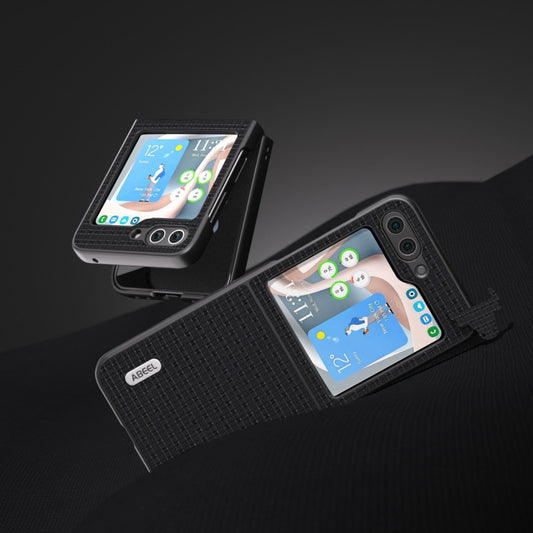 For Samsung Galaxy Z Flip5 ABEEL Genuine Leather Luxury Series Phone Case(Black) by buy2fix