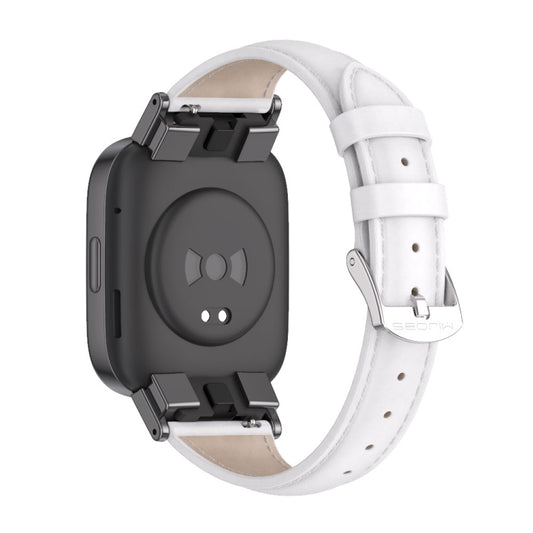 For Redmi Watch 3 Mijobs Genuine Leather Slim Watch Band(White Black) by MIJOBS