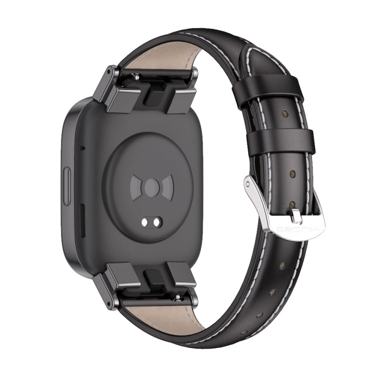 For Redmi Watch 3 Mijobs Genuine Leather Slim Watch Band(Black) - Watch Bands by MIJOBS | Online Shopping UK | buy2fix