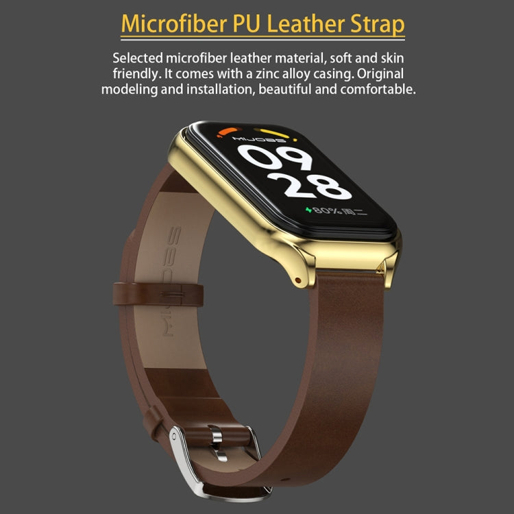 For Xiaomi Smart Band 8 Active / Redmi Band 2 Mijobs Metal Shell Microfiber PU Leather Watch Band(Brown Gold) - Watch Bands by MIJOBS | Online Shopping UK | buy2fix
