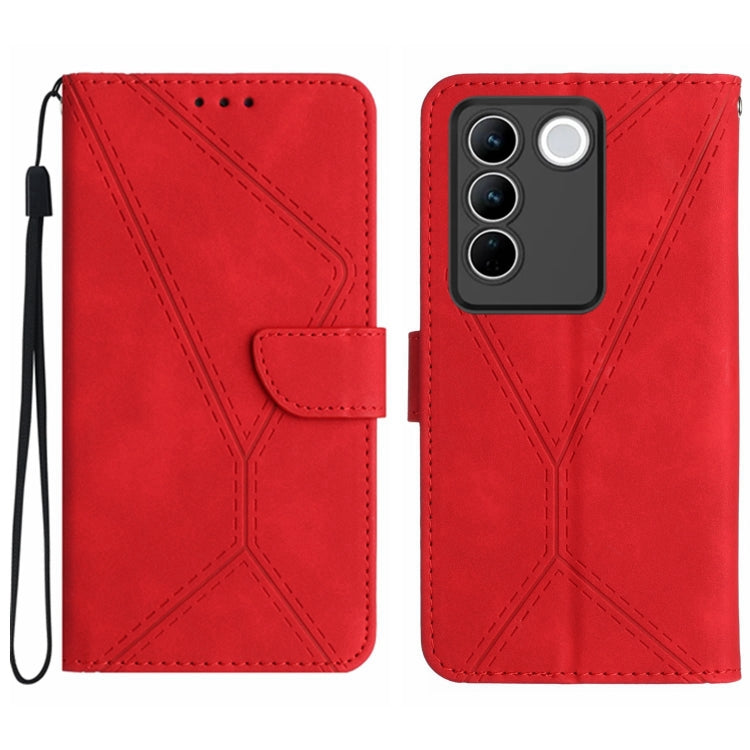 For vivo V27 5G / V27 Pro 5G Stitching Embossed Leather Phone Case(Red) - vivo Cases by buy2fix | Online Shopping UK | buy2fix
