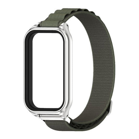For Xiaomi Smart Band 8 Active / Redmi Band 2 Mijobs Metal Shell Nylon Breathable Watch Band(khaki Green Silver) by MIJOBS