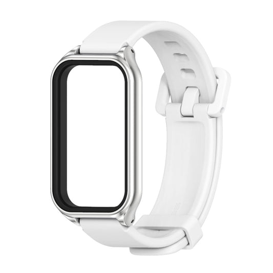 For Xiaomi Smart Band 8 Active / Redmi Band 2 Mijobs Metal Shell Silicone Watch Band(White Silver) by MIJOBS