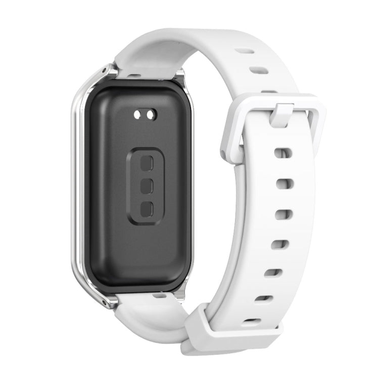 For Xiaomi Smart Band 8 Active / Redmi Band 2 Mijobs Metal Shell Silicone Watch Band(White Silver) - Watch Bands by MIJOBS | Online Shopping UK | buy2fix