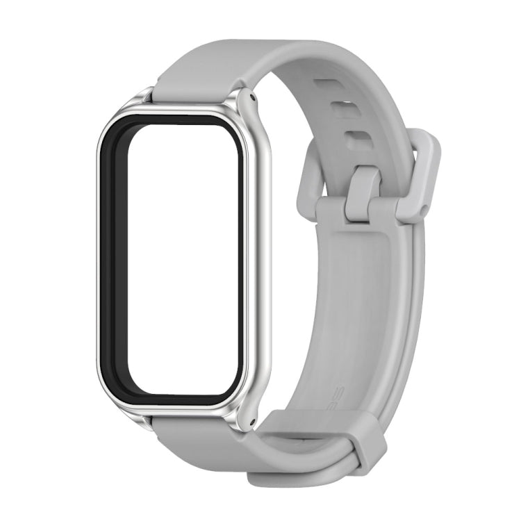 For Xiaomi Smart Band 8 Active / Redmi Band 2 Mijobs Metal Shell Silicone Watch Band(Grey Silver) - Watch Bands by MIJOBS | Online Shopping UK | buy2fix