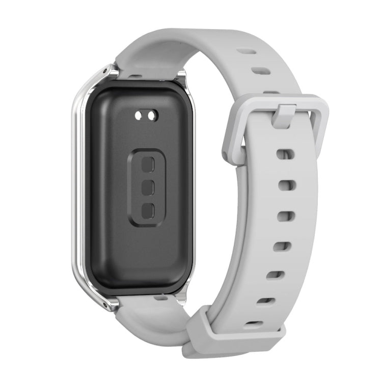 For Xiaomi Smart Band 8 Active / Redmi Band 2 Mijobs Metal Shell Silicone Watch Band(Grey Silver) - Watch Bands by MIJOBS | Online Shopping UK | buy2fix