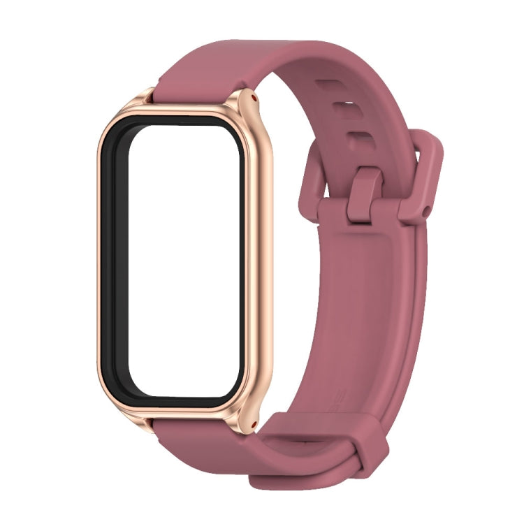 For Xiaomi Smart Band 8 Active / Redmi Band 2 Mijobs Metal Shell Silicone Watch Band(Wine Red Rose Gold) - Watch Bands by MIJOBS | Online Shopping UK | buy2fix