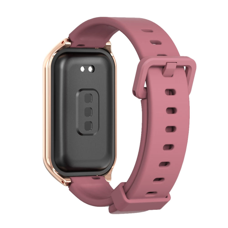 For Xiaomi Smart Band 8 Active / Redmi Band 2 Mijobs Metal Shell Silicone Watch Band(Wine Red Rose Gold) - Watch Bands by MIJOBS | Online Shopping UK | buy2fix