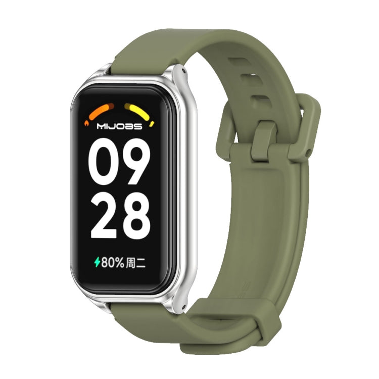 For Xiaomi Smart Band 8 Active / Redmi Band 2 Mijobs Metal Shell Silicone Watch Band(Army Green Silver) - Watch Bands by MIJOBS | Online Shopping UK | buy2fix