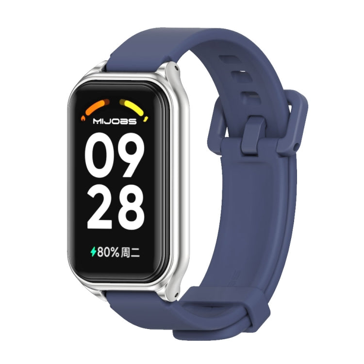 For Xiaomi Smart Band 8 Active / Redmi Band 2 Mijobs Metal Shell Silicone Watch Band(Midnight Blue Silver) - Watch Bands by MIJOBS | Online Shopping UK | buy2fix