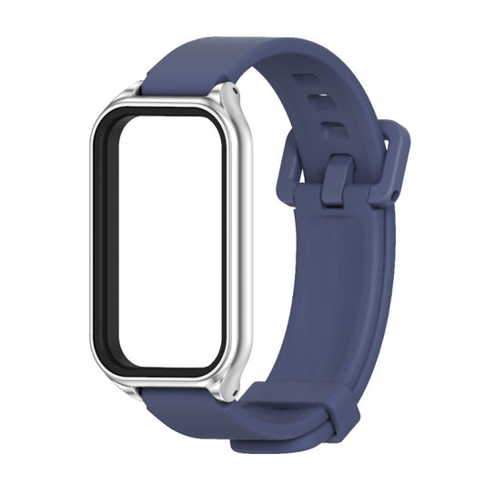 For Xiaomi Smart Band 8 Active / Redmi Band 2 Mijobs Metal Shell Silicone Watch Band(Midnight Blue Silver) by MIJOBS