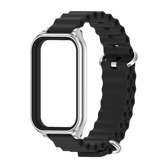 For Xiaomi Smart Band 8 Active / Redmi Band 2 Mijobs Metal Shell Ocean Silicone Watch Band(Black Silver) by MIJOBS