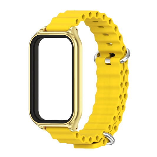 For Xiaomi Smart Band 8 Active / Redmi Band 2 Mijobs Metal Shell Ocean Silicone Watch Band(Yellow Gold) by MIJOBS