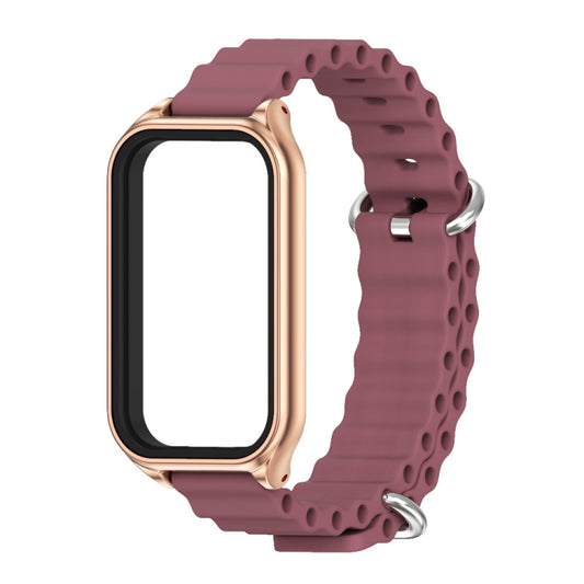 For Xiaomi Smart Band 8 Active / Redmi Band 2 Mijobs Metal Shell Ocean Silicone Watch Band(Wine Red Rose Gold) by MIJOBS