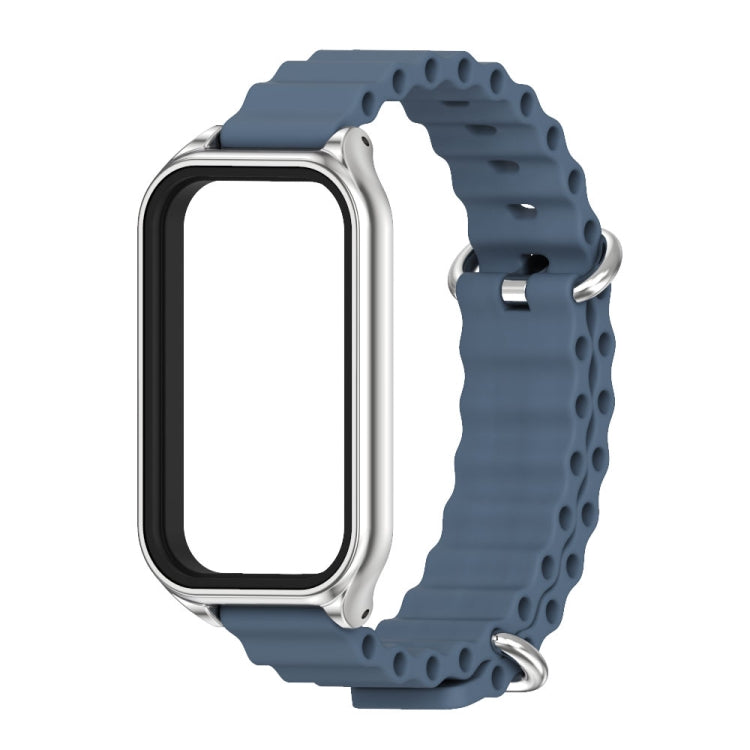 For Xiaomi Smart Band 8 Active / Redmi Band 2 Mijobs Metal Shell Ocean Silicone Watch Band(Dark Blue Silver) - Watch Bands by MIJOBS | Online Shopping UK | buy2fix