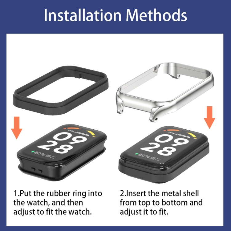 For Xiaomi Smart Band 8 Active / Redmi Band 2 Mijobs Metal Shell Ocean Silicone Watch Band(Grey Silver) by MIJOBS