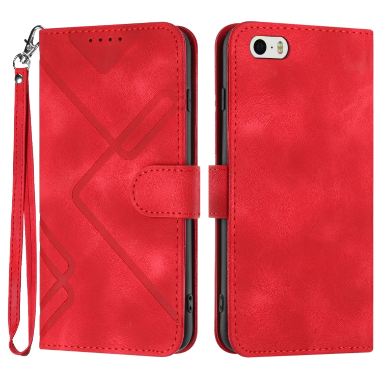 For iPhone 5s / SE Line Pattern Skin Feel Leather Phone Case(Red) - More iPhone Cases by buy2fix | Online Shopping UK | buy2fix