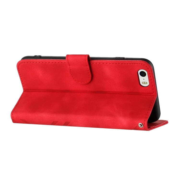For iPhone 5s / SE Line Pattern Skin Feel Leather Phone Case(Red) - More iPhone Cases by buy2fix | Online Shopping UK | buy2fix